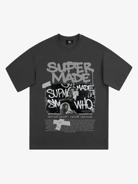 Streetwear Graffiti Character Collage Graphic T-Shirt - Dark Gray / XXL