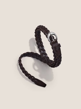 Premium Cowhide Retro Hand-Woven Twisted Thin Belt - Coffee / One Size