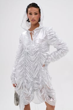 AKIRA Ways To Go Metallic Adjustable Dress | White | Size Small