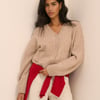 Beige V-Neck Pocket Cardigan