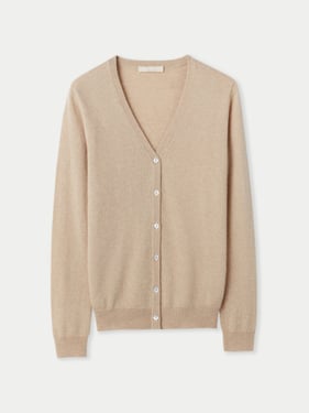 Organic Color Essential Cashmere V-Neck Cardigan - 2XL / Beige / WK03A-02