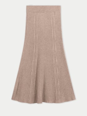 Organic Color Cashmere Calf-Length Knit Skirt - XL / warm grey / WK1025-1000