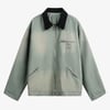 Washed Ripped Gradient Zip Up Work Jacket - Light Green / XL