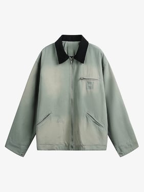 Washed Ripped Gradient Zip Up Work Jacket - Light Green / XL
