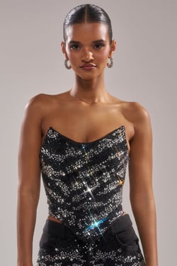 AKIRA Time To Celebrate And Dance Rhinestone Corset Top | Black | Size 1X