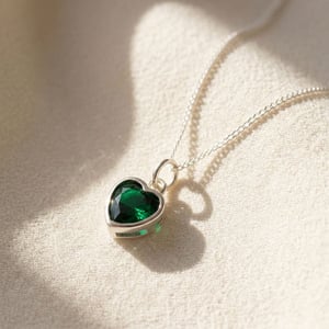 Mini Heart Silver Emerald May Birthstone Necklace