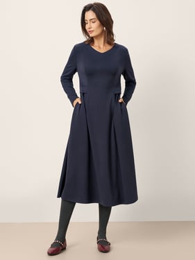 Pleated Waist Midi Dress BEATRICE - Navy Blue / XXL
