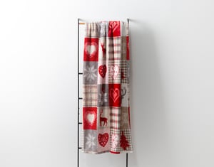 QE Home Holiday Fleece Throw in Holiday Patchwork, Scenic, Red