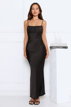 Crystal Glow Satin Maxi Dress Black