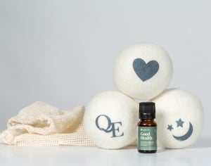 QE Home Linen Love Wool Dryer Ball Set & Essential Oil Laundry Blend in Good Health