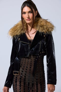 AKIRA Ultra Crop Liquid Velvet Moto Jacket | Black | Size XL