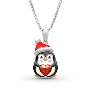 Jeulia Hug Me "Sweet Confession" Penguin Heart Cut Sterling Silver Necklace