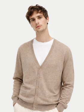 Organic Color Essential Cashmere V-Neck Cardigan - 3XL / Beige / MK04-57