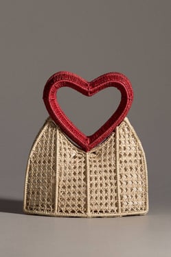 Heart Red Handle Handwoven Iraca Purse