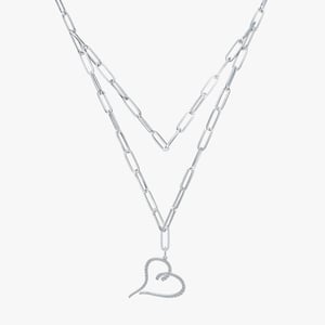 Two Row Paperclip Heart Necklace - 1.00 CT