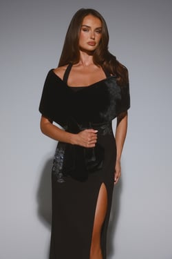 Hollywood Nights Faux Fur Shawl Wrap Black