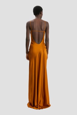 Victoria Beckham Draped Cami Floor-Length Dress In Bronze - 14 - Womens