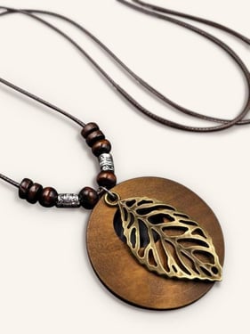 Retro Chic Linen Drape Necklace LOLA - Leaves / One-Size