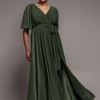 Goddiva Plus Wrap Front Maxi With Flutter Sleeves - Olive Green