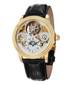 Stührling Opus Orchestration 45mm Tourbillon - Silver Dial / Gold Case / Black Crocodile Strap Deployant Buckle