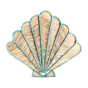 Shell Handwoven Iraca Placemat - Natural Palm with Accent Color / Baby Blue