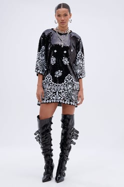 AKIRA Boujee Bandana Sequin Mini Dress | Black | Size Small/Medium