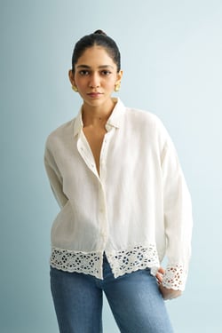 Button-down with Lace Shirt in Off-white - Shell Off-White / 3XL