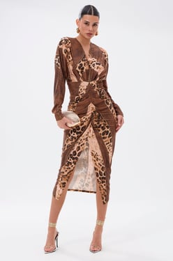 AKIRA Lots Of Love To Give Midi Dress | Brown | Size Small