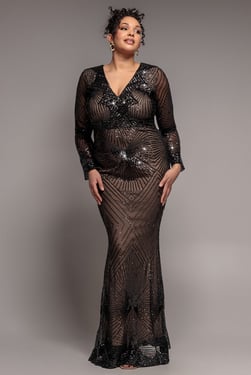 Goddiva Plus Starburst Sequin Maxi Dress - Black