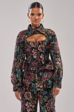 AKIRA Pretty Lady Brocade Bolero | Black | Size Large