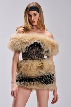 AKIRA Cool Girls Only Lace Fur Mini Dress | Black | Size 1X