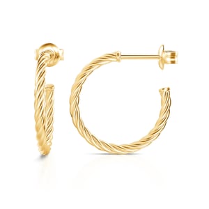 Jeulia Gold Tone Twisted Rope Sterling Silver Hoop Earrings