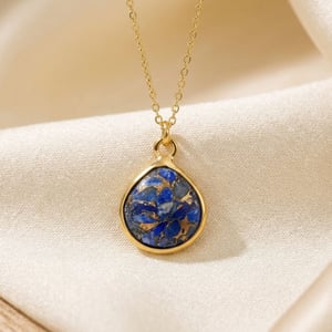 18ct Gold Vermeil Plated Lapis Lazuli Gemstone Crystal Necklace