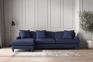 nkuku Deni Left Hand Chaise Sofa | Make To Order | Grand | Recycled Cotton Navy