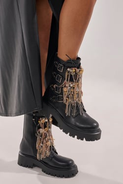 AKIRA Azalea Wang Megumi Metal Hardware Combat Bootie | Black | Size 11