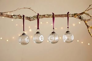 nkuku Nishan Pinched Baubles Set Of 4 | Christmas Decorations | Clear