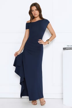 Effortlessly Irresistible Off Shoulder Maxi Dress Navy