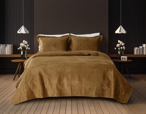 QE Home Casimir Quilt Set, Geometric, Gold, Queen