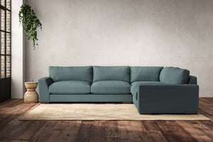 nkuku Guddu Large Right Hand Corner Sofa | Make To Order | Recycled Cotton Teal | Recycled Cotton Airforce