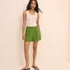 Green Linen-Blend Elasticated Shorts