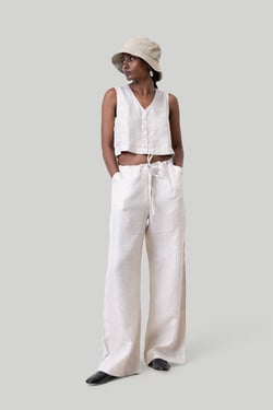Cropped Vest Set in Linen Checks - Linen Check / 3XL