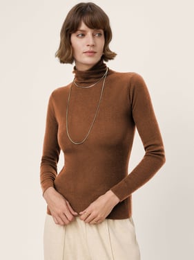 100% Extra-Fine Merino Wool Turtleneck Knit Sweater JOLENE - Walnut / L