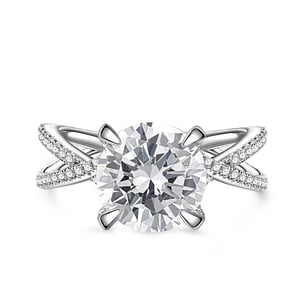 Jeulia Crossover Dual Shank Round Cut Sterling Silver Engagement Ring