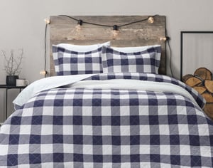 QE Home Wellington Cotton Quilt Set in Navy, Geometric, Blue, King