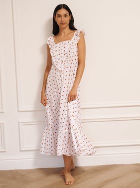 Womens Seersucker V Frill Night Dress White Teeny Tiny Sacred Hearts - 3XL  / 22-24 / White