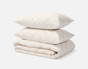 QE Home Cotton Jacquard Duvet Cover, Cotton Set in Checkerboard Tan, Textured, Beige, King