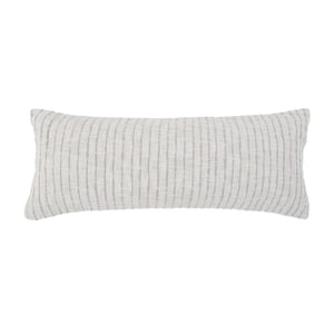 Jojo 14" X 40" Cotton Striped Decorative Body Pillow   Ivory /  Blue Grey