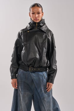 AKIRA Erikka Oversized Moto Jacket | Black | Size XL