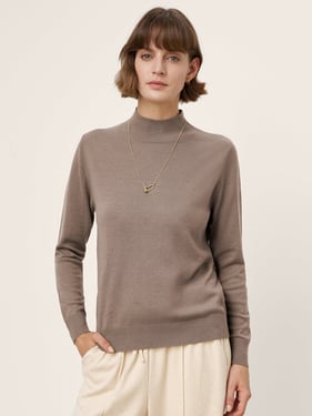 100% Extra-Fine Merino Wool Crew Neck Ribbed Knit Sweater CASSIA - Muted Khaki / XXL