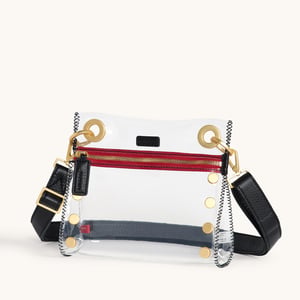 Hammitt Tony Clear Black Brushed Gold Red Zip Sml